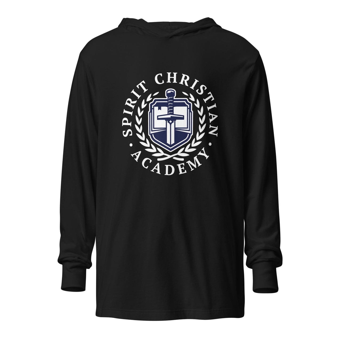 Performance | Hooded Long Sleeve T Shirt | Spirit Christian Academy | White Script Logo