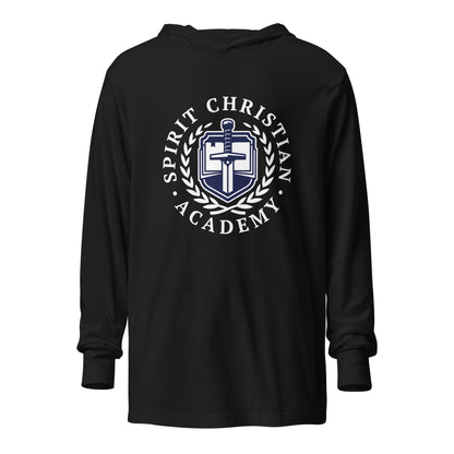 Performance | Hooded Long Sleeve T Shirt | Spirit Christian Academy | White Script Logo