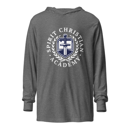Performance | Hooded Long Sleeve T Shirt | Spirit Christian Academy | White Script Logo