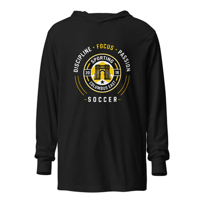 Performance | Hooded Long Sleeve T Shirt | Sporting Columbus East | Emblem Logo