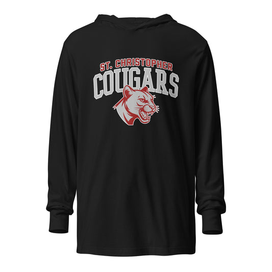 Performance | Hooded Long Sleeve T Shirt | St. Christopher Cougars | Classic Logo