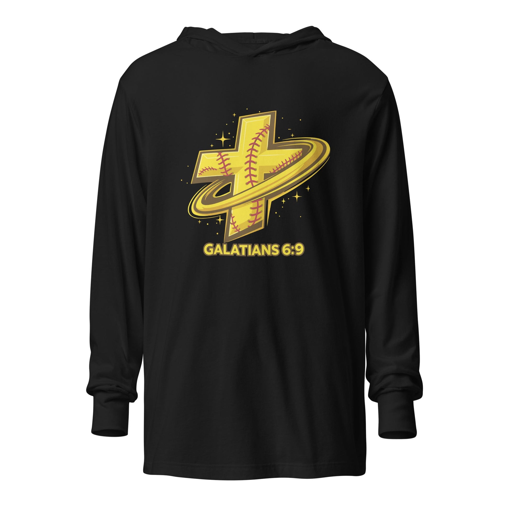 Performance | Hooded Long Sleeve T Shirt | Stingers Softball | Galatians 6:9 Logo