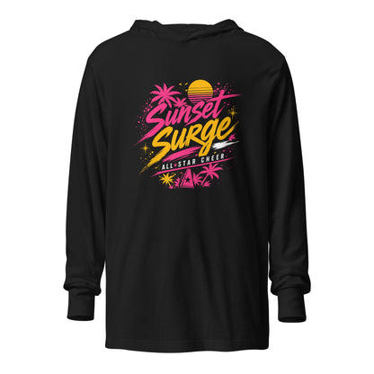 Performance | Hooded Long Sleeve T Shirt | Sunset Surge All-Star Cheerleading | Neon Palm Cheer Logo