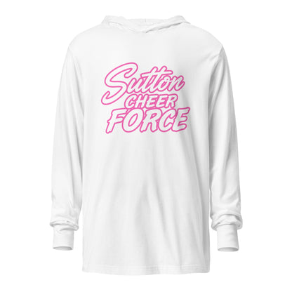 Performance | Hooded Long Sleeve T Shirt | Sutton Cheer Force | Script Logo