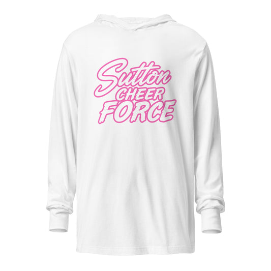 Performance | Hooded Long Sleeve T Shirt | Sutton Cheer Force | Script Logo