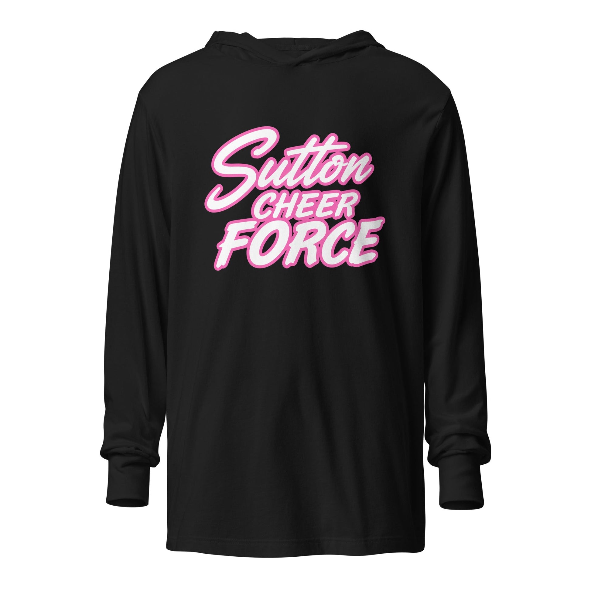 Performance | Hooded Long Sleeve T Shirt | Sutton Cheer Force | Script Logo