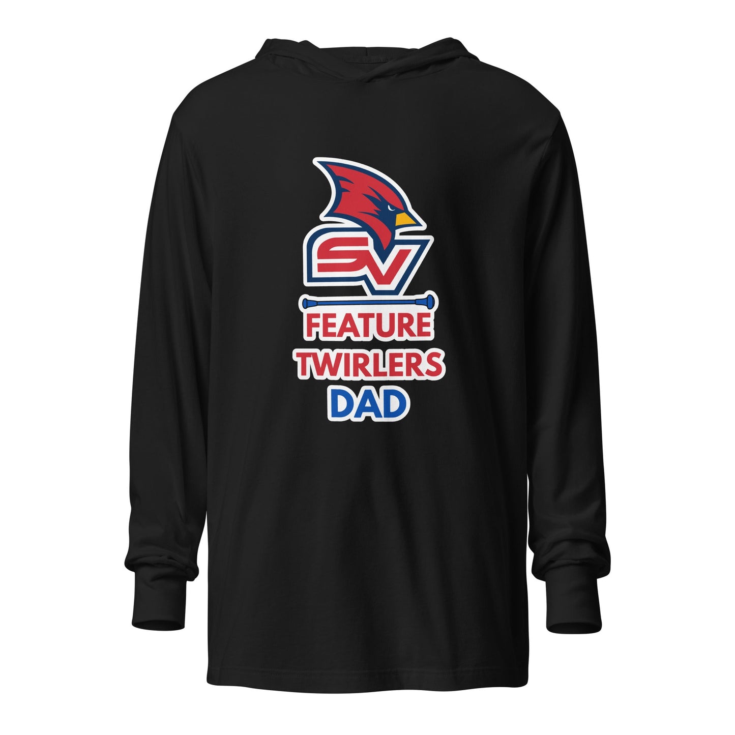 Performance | Hooded Long Sleeve T Shirt | SVSU Feature twirlers | Dad Logo