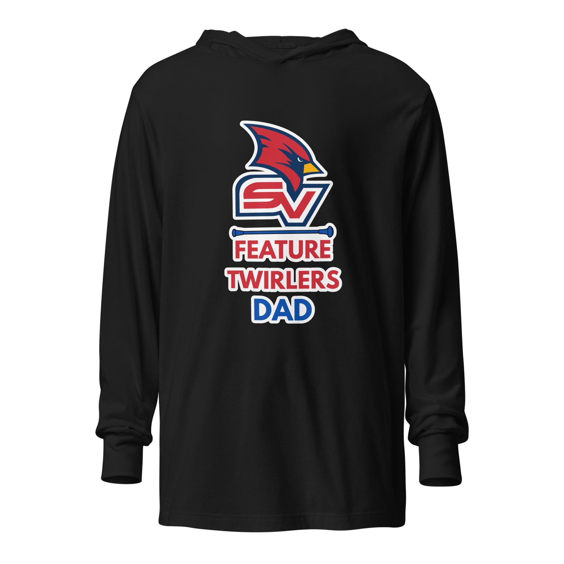 Performance | Hooded Long Sleeve T Shirt | SVSU Feature twirlers | Dad Logo