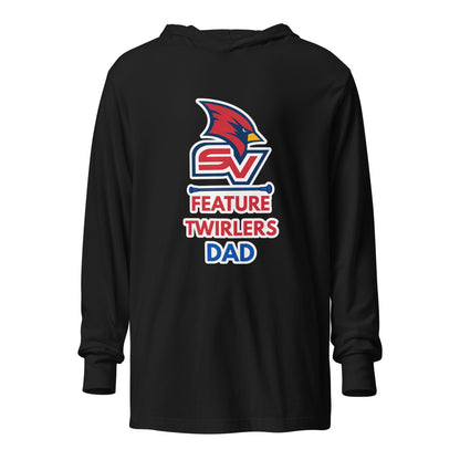 Performance | Hooded Long Sleeve T Shirt | SVSU Feature twirlers | Dad Logo