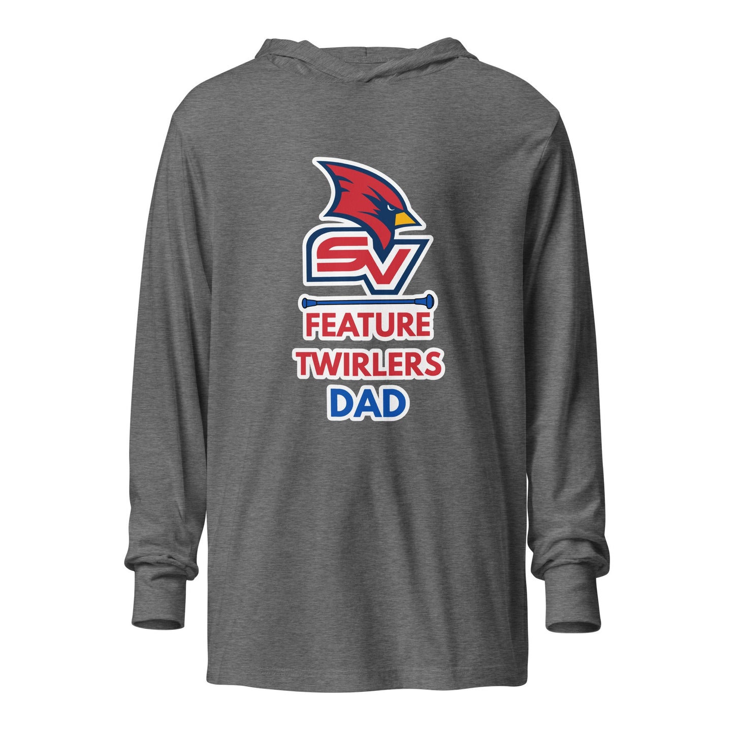 Performance | Hooded Long Sleeve T Shirt | SVSU Feature twirlers | Dad Logo