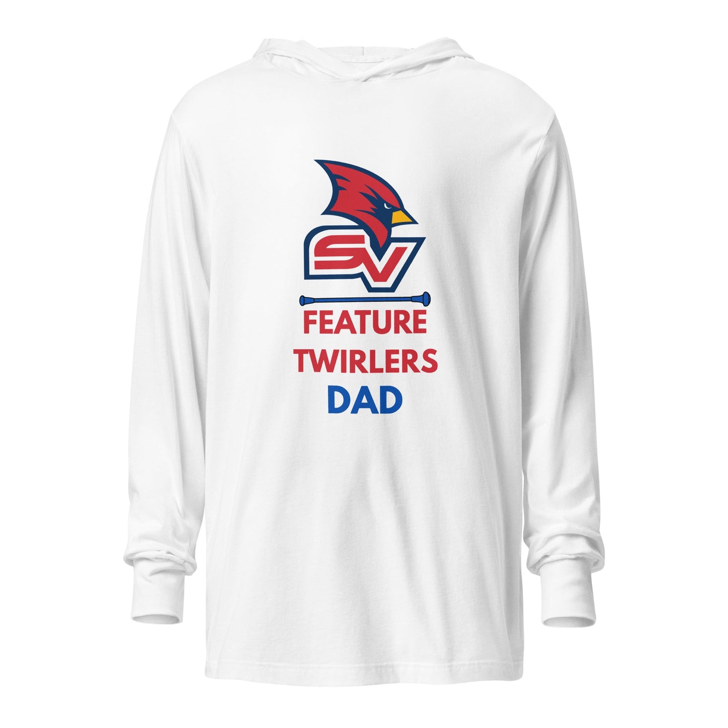 Performance | Hooded Long Sleeve T Shirt | SVSU Feature twirlers | Dad Logo
