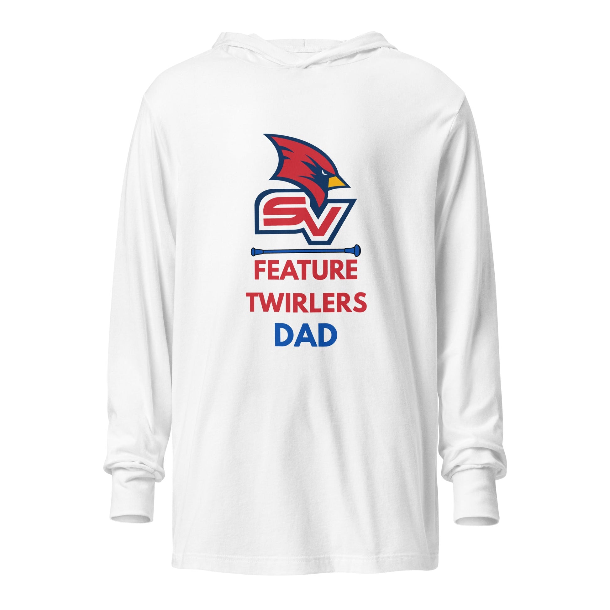 Performance | Hooded Long Sleeve T Shirt | SVSU Feature twirlers | Dad Logo