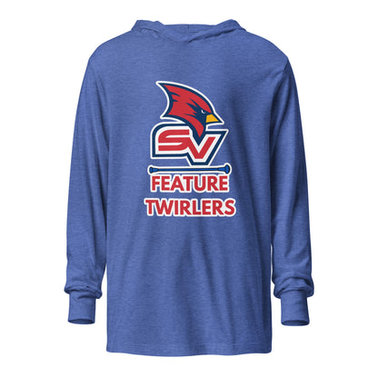 Performance | Hooded Long Sleeve T Shirt | SVSU Feature twirlers | Icon Logo