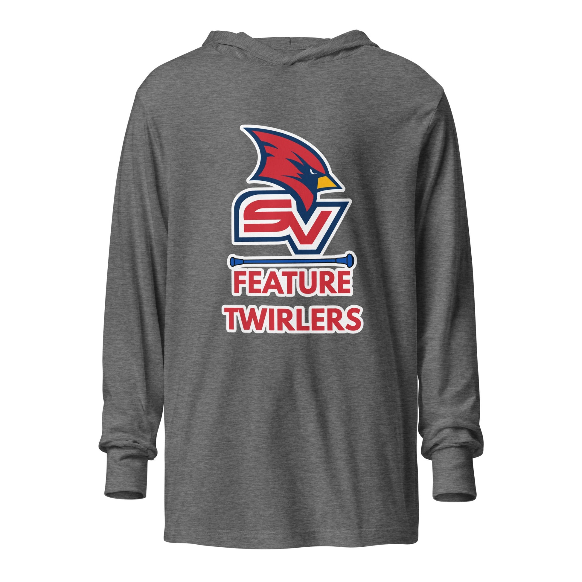 Performance | Hooded Long Sleeve T Shirt | SVSU Feature twirlers | Icon Logo