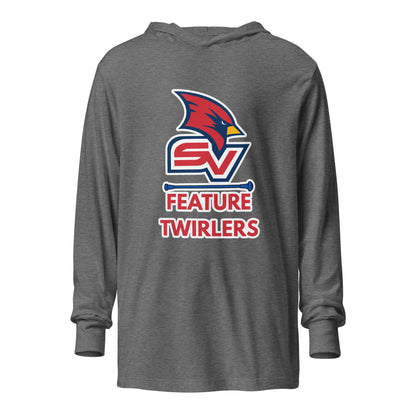 Performance | Hooded Long Sleeve T Shirt | SVSU Feature twirlers | Icon Logo