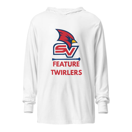 Performance | Hooded Long Sleeve T Shirt | SVSU Feature twirlers | Icon Logo