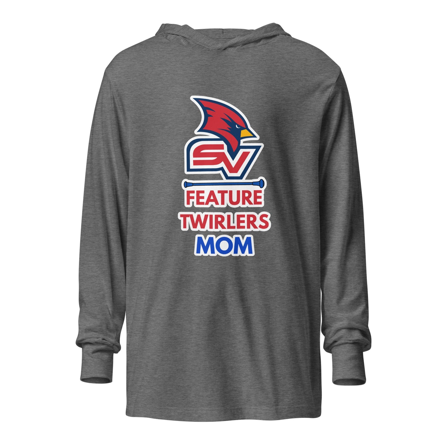 Performance | Hooded Long Sleeve T Shirt | SVSU Feature twirlers | Mom Logo
