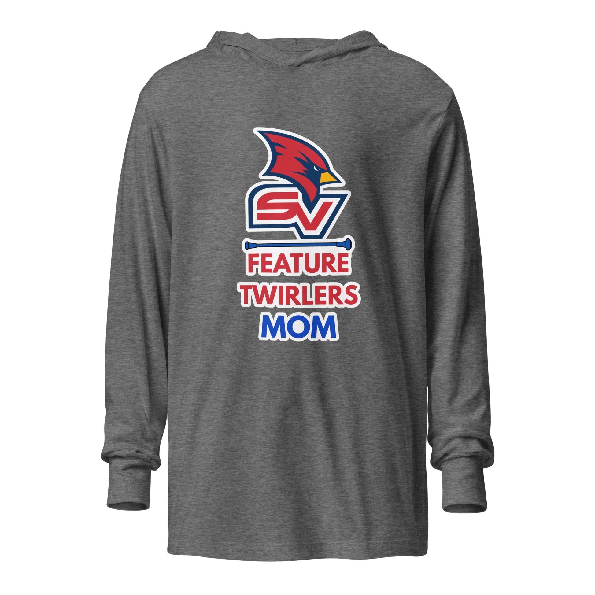 Performance | Hooded Long Sleeve T Shirt | SVSU Feature twirlers | Mom Logo