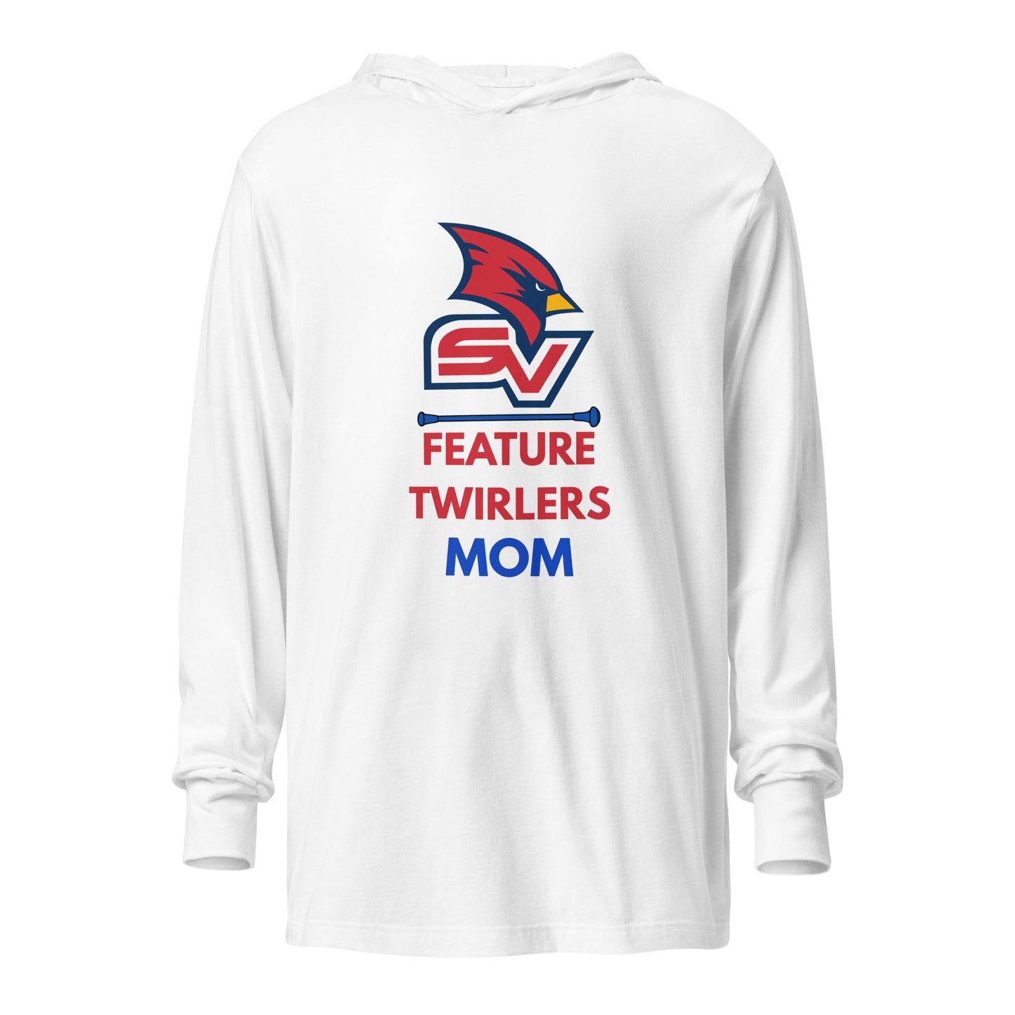 Performance | Hooded Long Sleeve T Shirt | SVSU Feature twirlers | Mom Logo