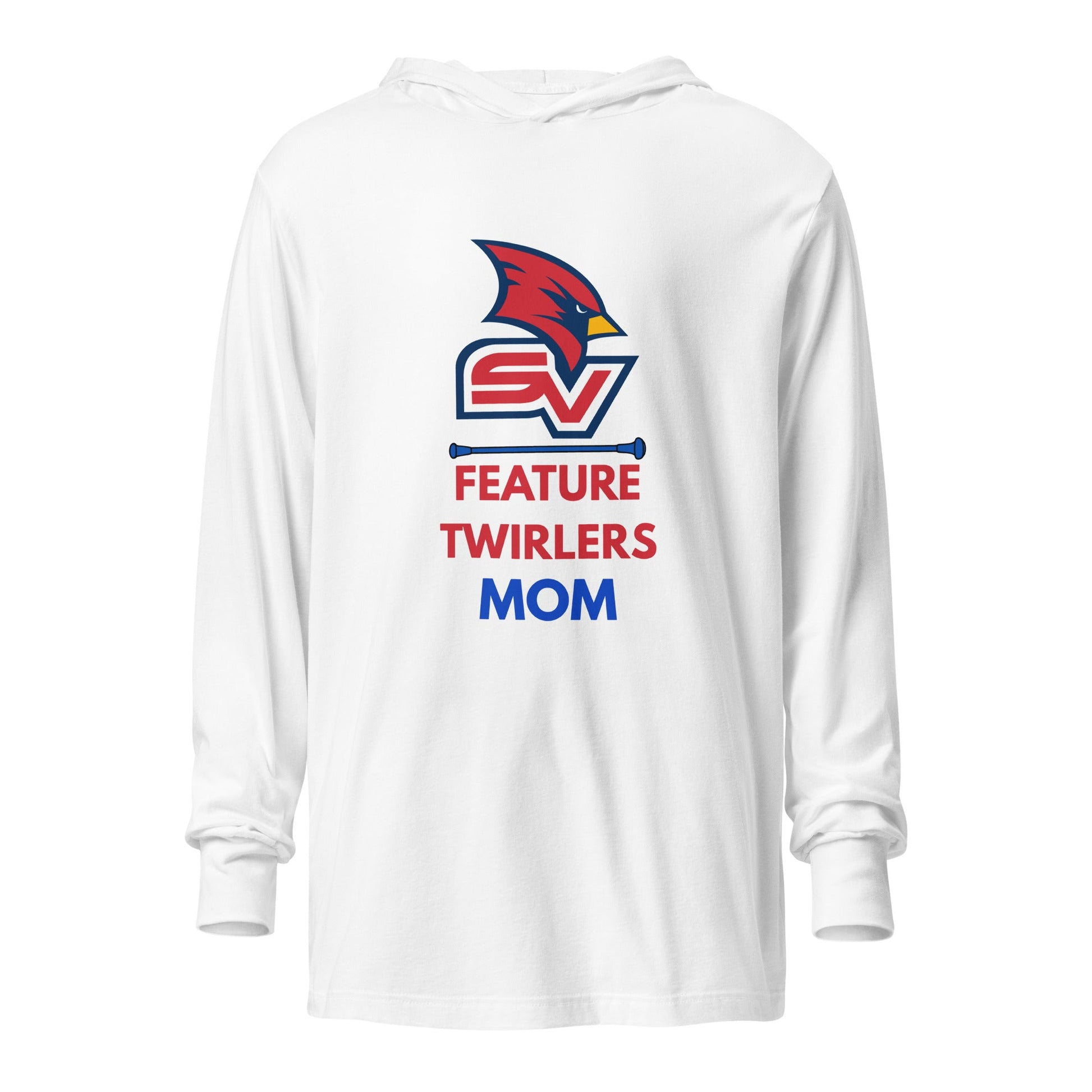 Performance | Hooded Long Sleeve T Shirt | SVSU Feature twirlers | Mom Logo