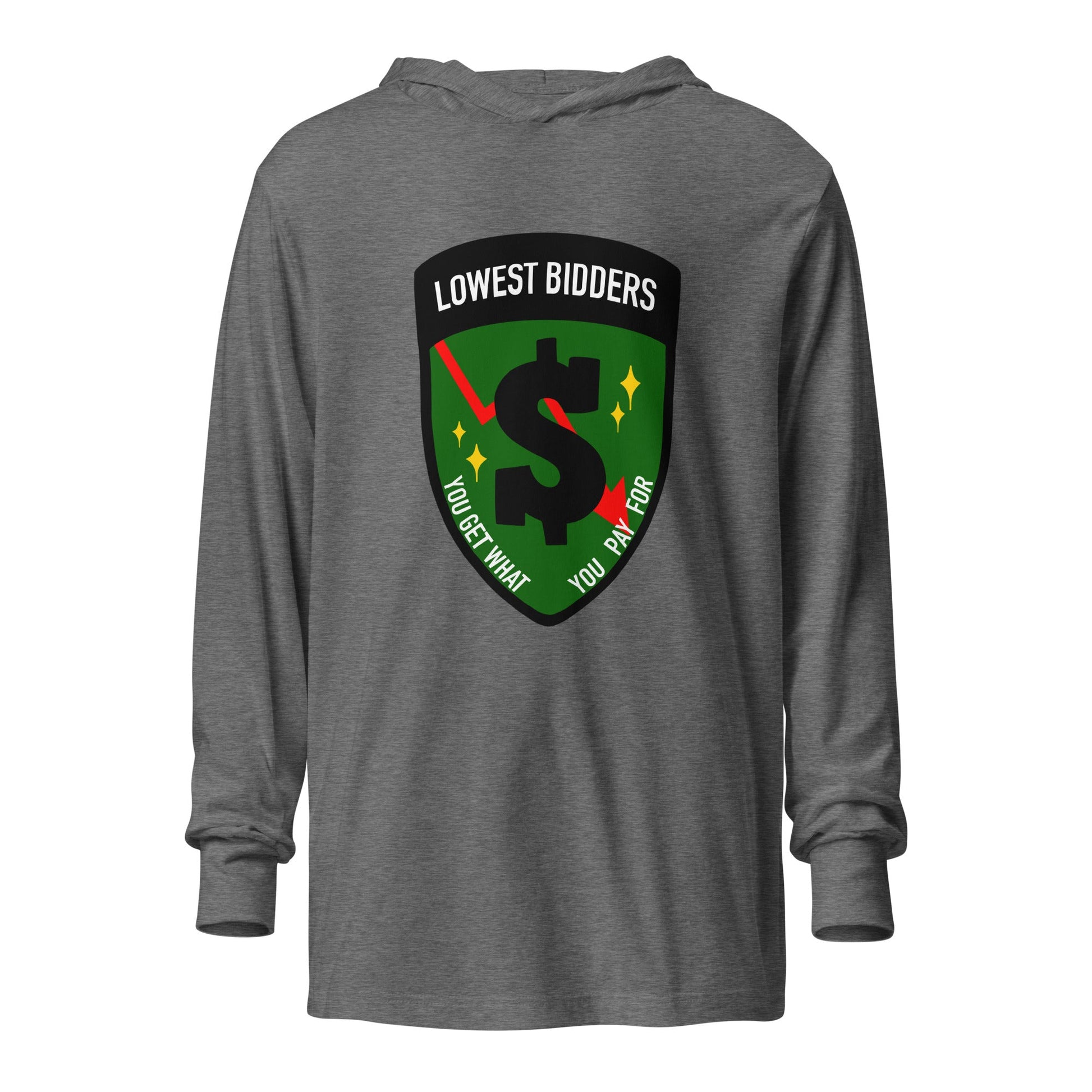 Performance | Hooded Long Sleeve T Shirt | The Lowest Bidders | Emblem Logo
