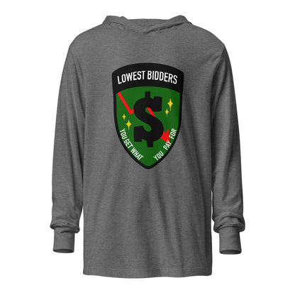 Performance | Hooded Long Sleeve T Shirt | The Lowest Bidders | Emblem Logo