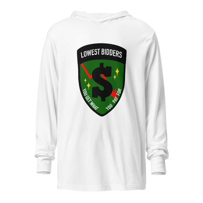 Performance | Hooded Long Sleeve T Shirt | The Lowest Bidders | Emblem Logo
