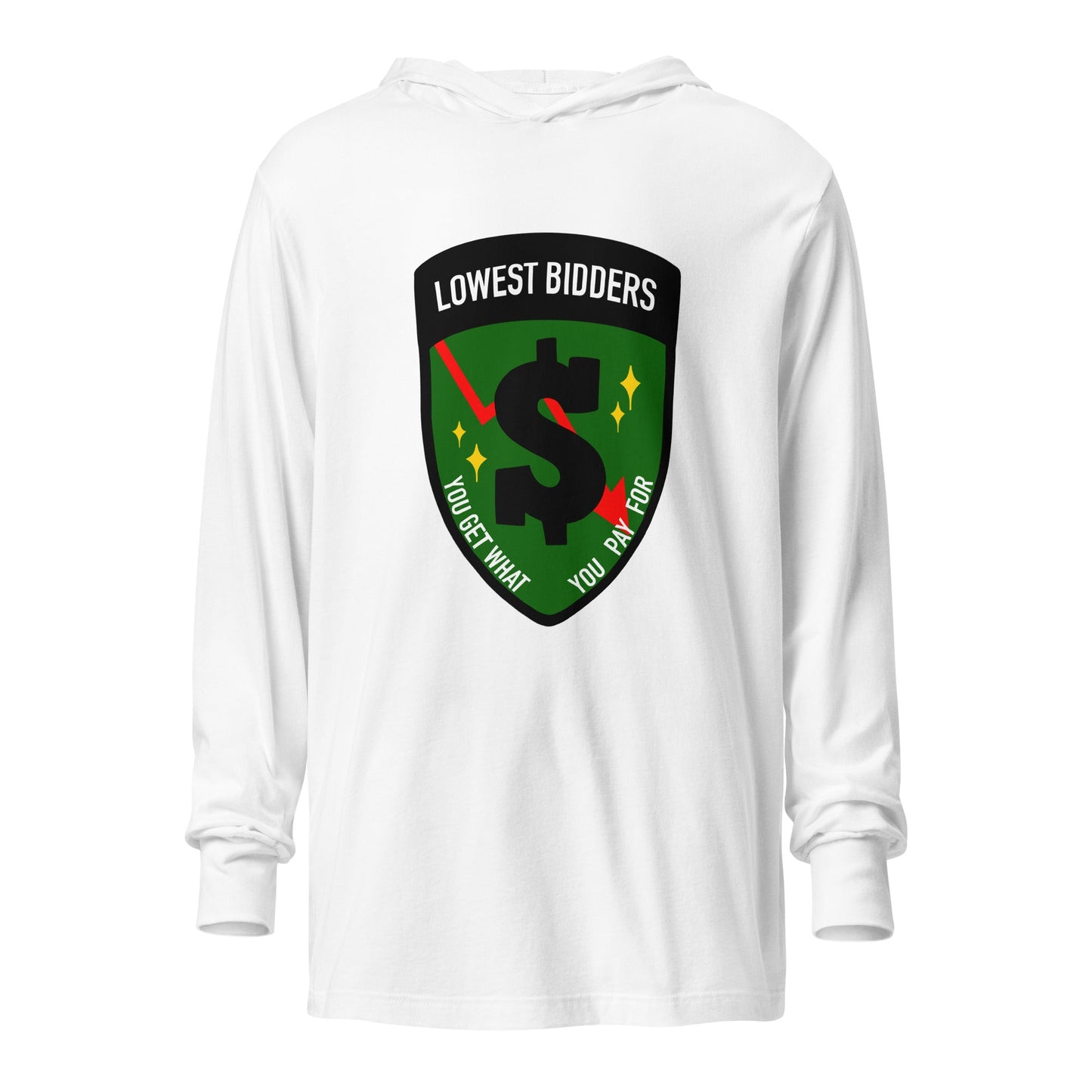 Performance | Hooded Long Sleeve T Shirt | The Lowest Bidders | Emblem Logo