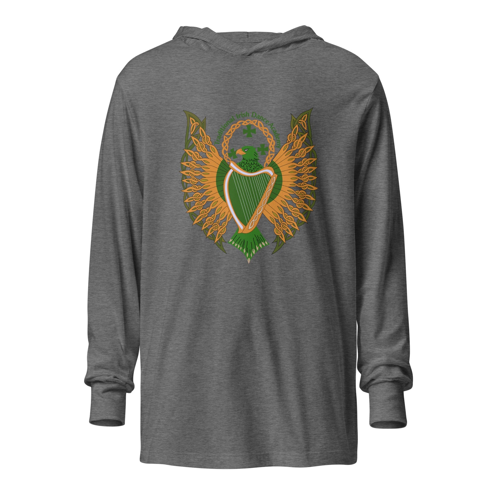 Performance | Hooded Long Sleeve T Shirt | The Traditional Irish Dance Academy | Logo