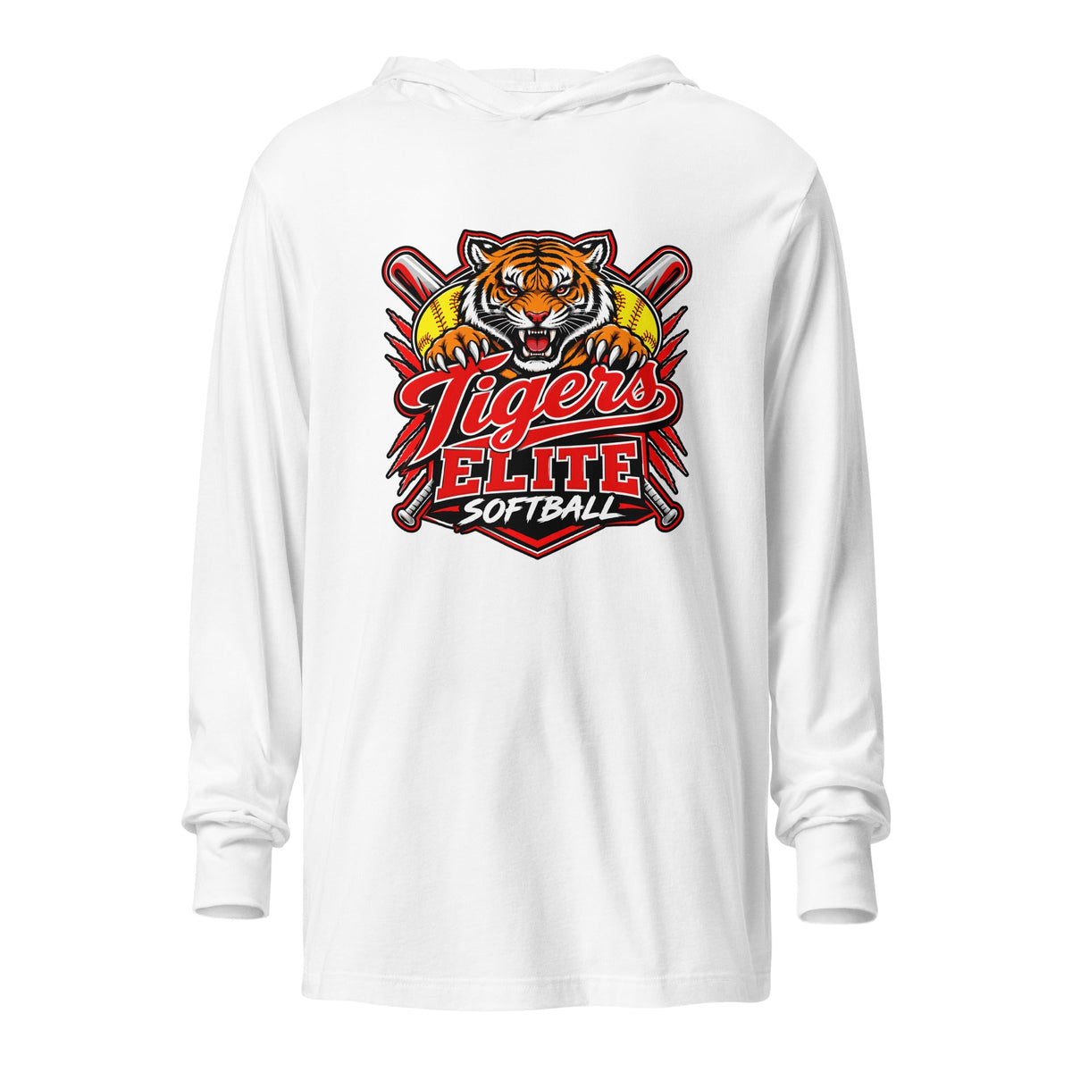 Performance | Hooded Long Sleeve T Shirt | Tigers Elite Softball | Emblem Logo
