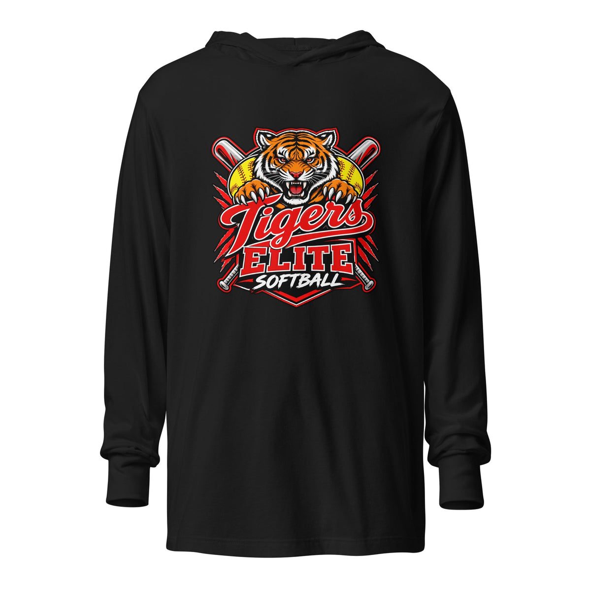 Performance | Hooded Long Sleeve T Shirt | Tigers Elite Softball | Emblem Logo