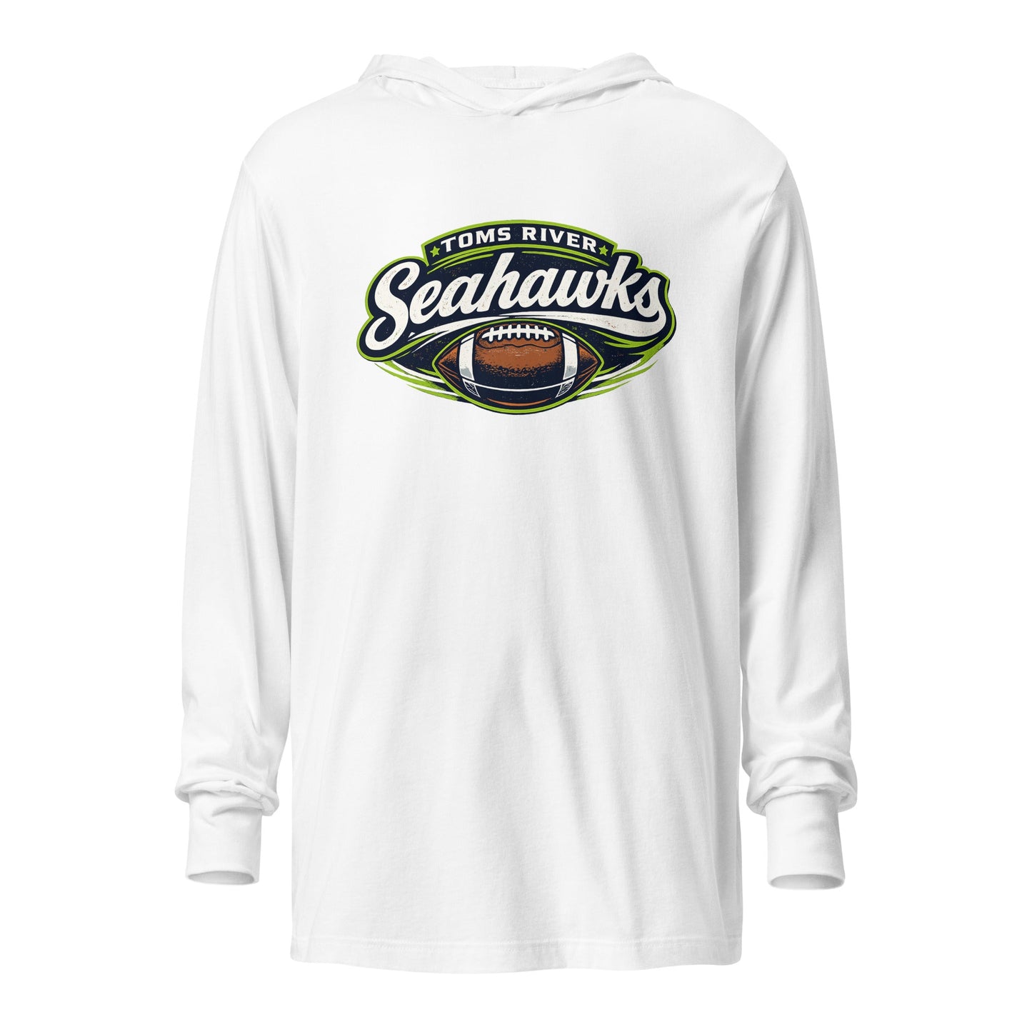 Performance | Hooded Long Sleeve T Shirt | Toms River Seahawks | Football Emblem Logo