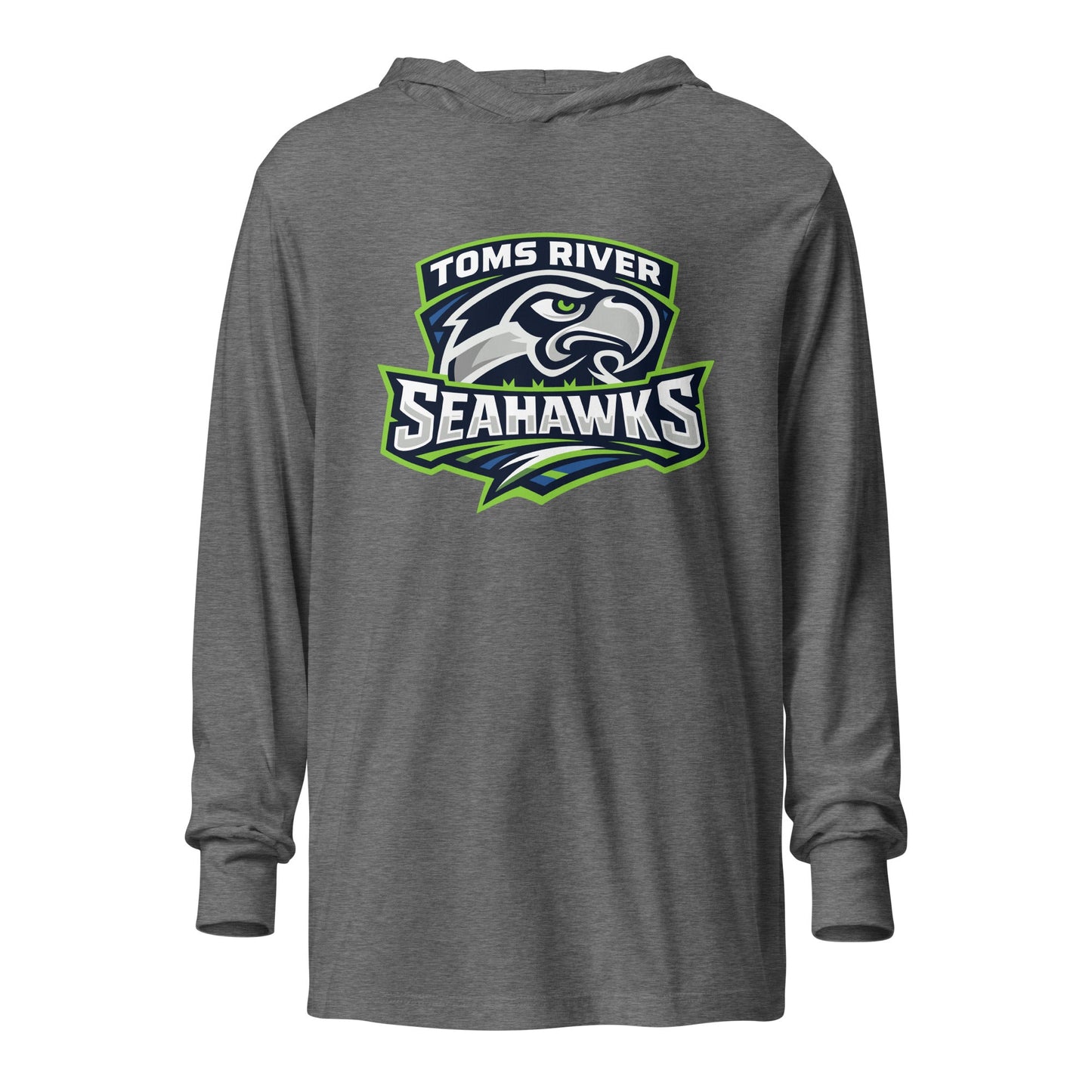 Performance | Hooded Long Sleeve T Shirt | Toms River Seahawks | Mascot Script Logo