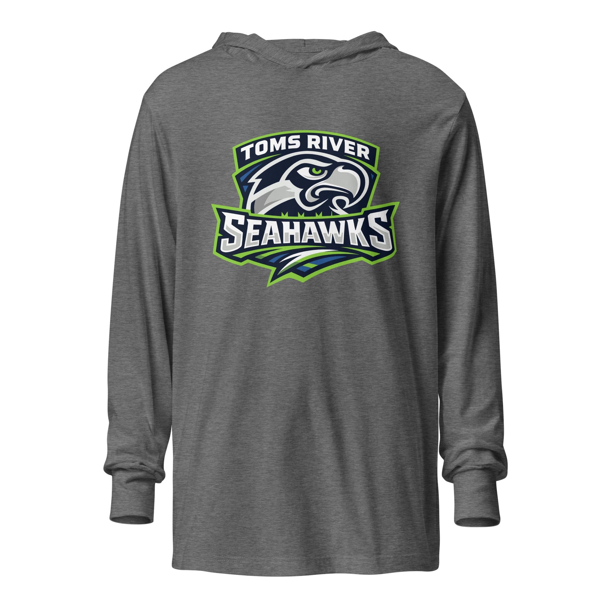 Performance | Hooded Long Sleeve T Shirt | Toms River Seahawks | Mascot Script Logo