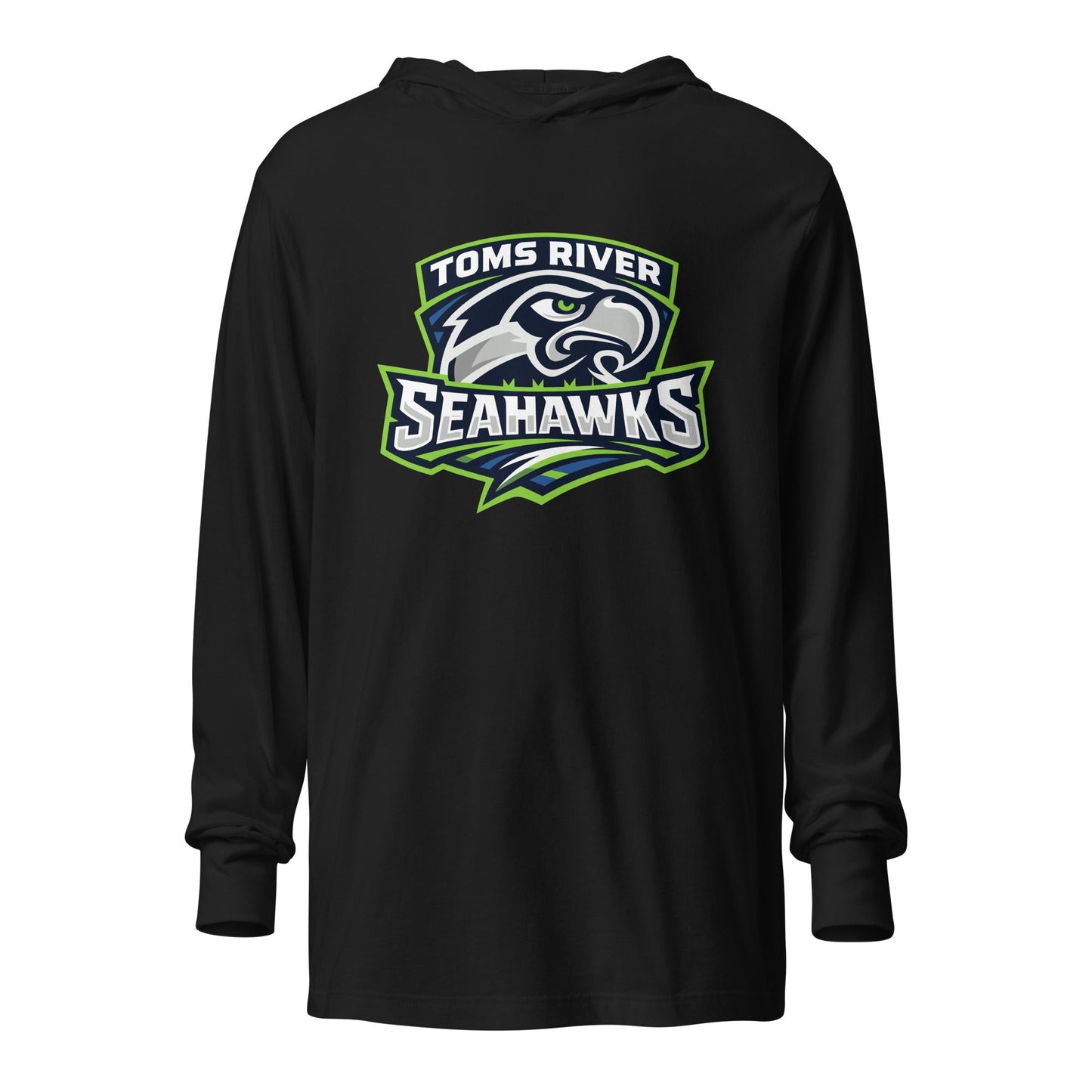Performance | Hooded Long Sleeve T Shirt | Toms River Seahawks | Mascot Script Logo