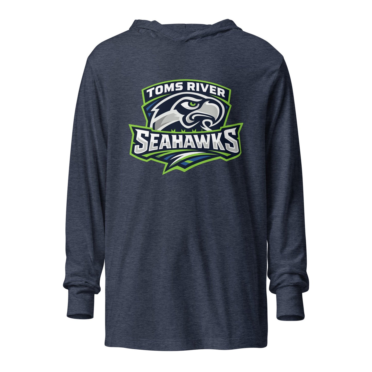 Performance | Hooded Long Sleeve T Shirt | Toms River Seahawks | Mascot Script Logo