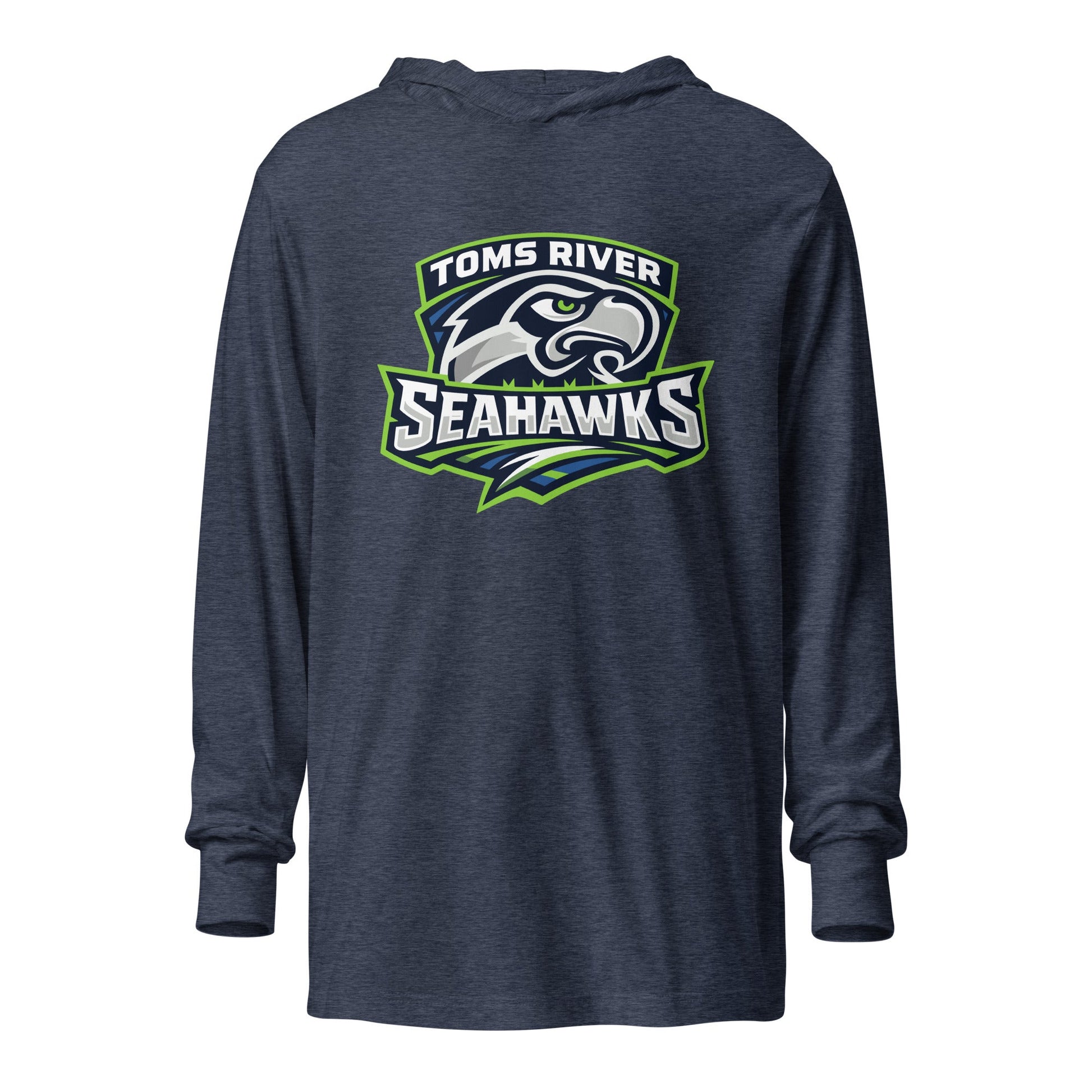 Performance | Hooded Long Sleeve T Shirt | Toms River Seahawks | Mascot Script Logo