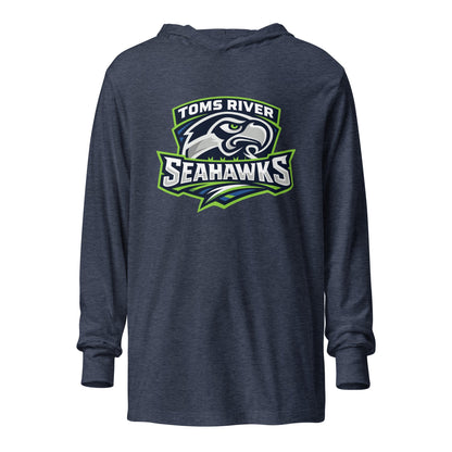 Performance | Hooded Long Sleeve T Shirt | Toms River Seahawks | Mascot Script Logo