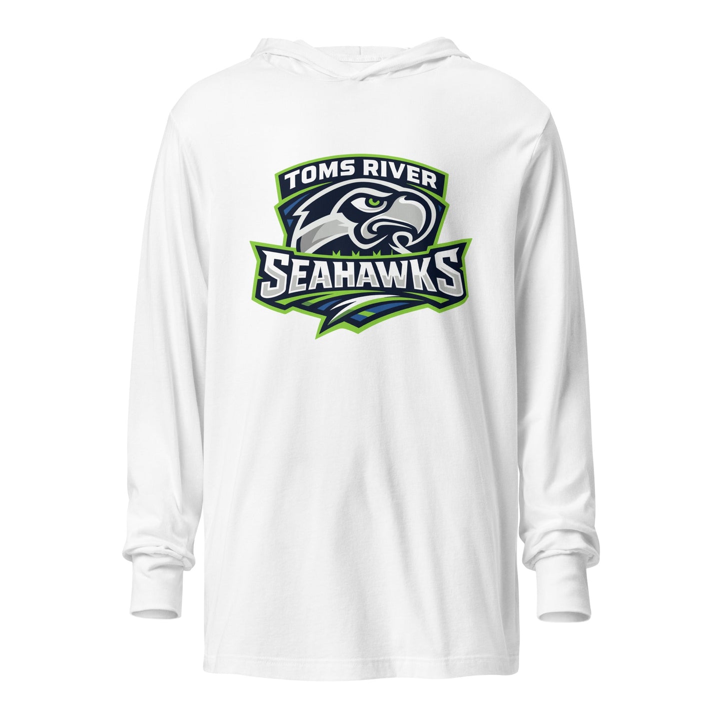 Performance | Hooded Long Sleeve T Shirt | Toms River Seahawks | Mascot Script Logo
