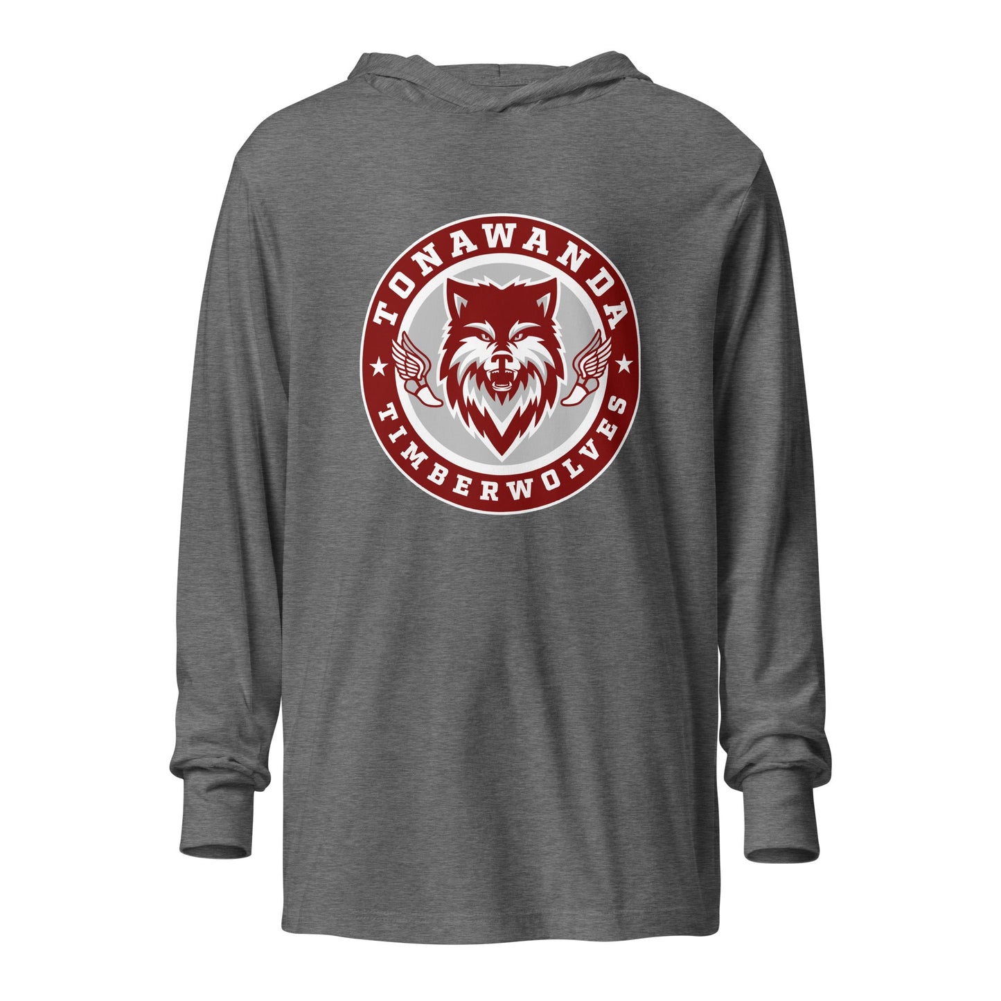 Performance | Hooded Long Sleeve T Shirt | Tonawanda High School Track and Field | Mascot Badge Logo