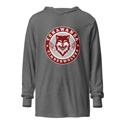 Performance | Hooded Long Sleeve T Shirt | Tonawanda High School Track and Field | Mascot Badge Logo