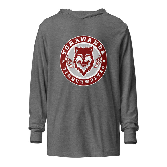 Performance | Hooded Long Sleeve T Shirt | Tonawanda High School Track and Field | Mascot Badge Logo