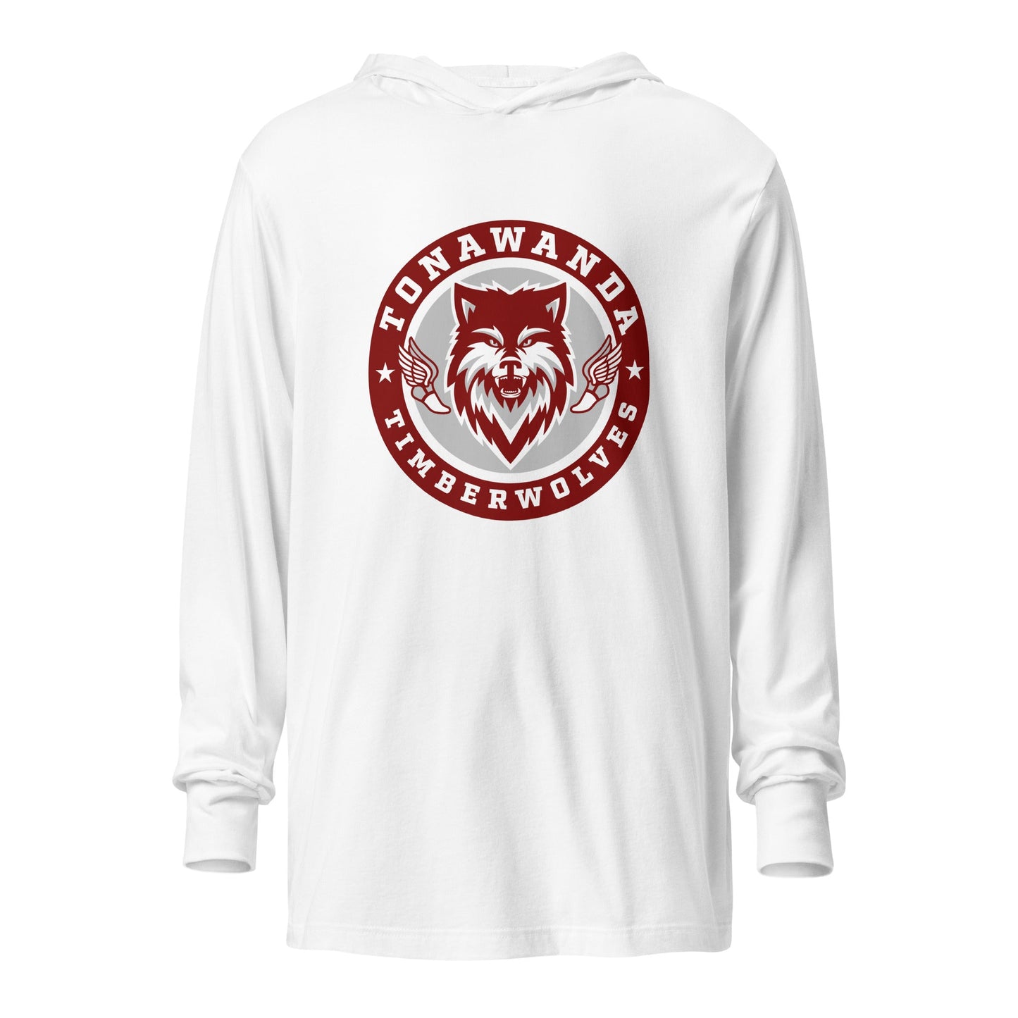 Performance | Hooded Long Sleeve T Shirt | Tonawanda High School Track and Field | Mascot Badge Logo