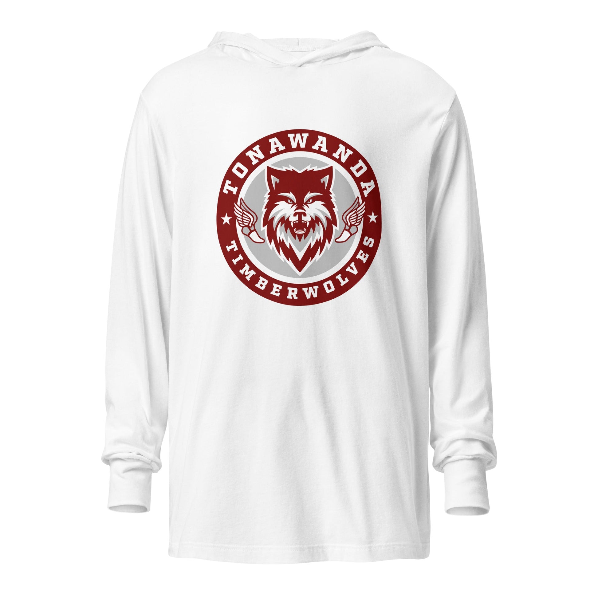 Performance | Hooded Long Sleeve T Shirt | Tonawanda High School Track and Field | Mascot Badge Logo