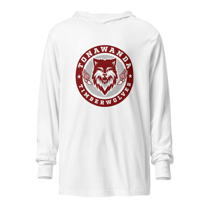 Performance | Hooded Long Sleeve T Shirt | Tonawanda High School Track and Field | Mascot Badge Logo