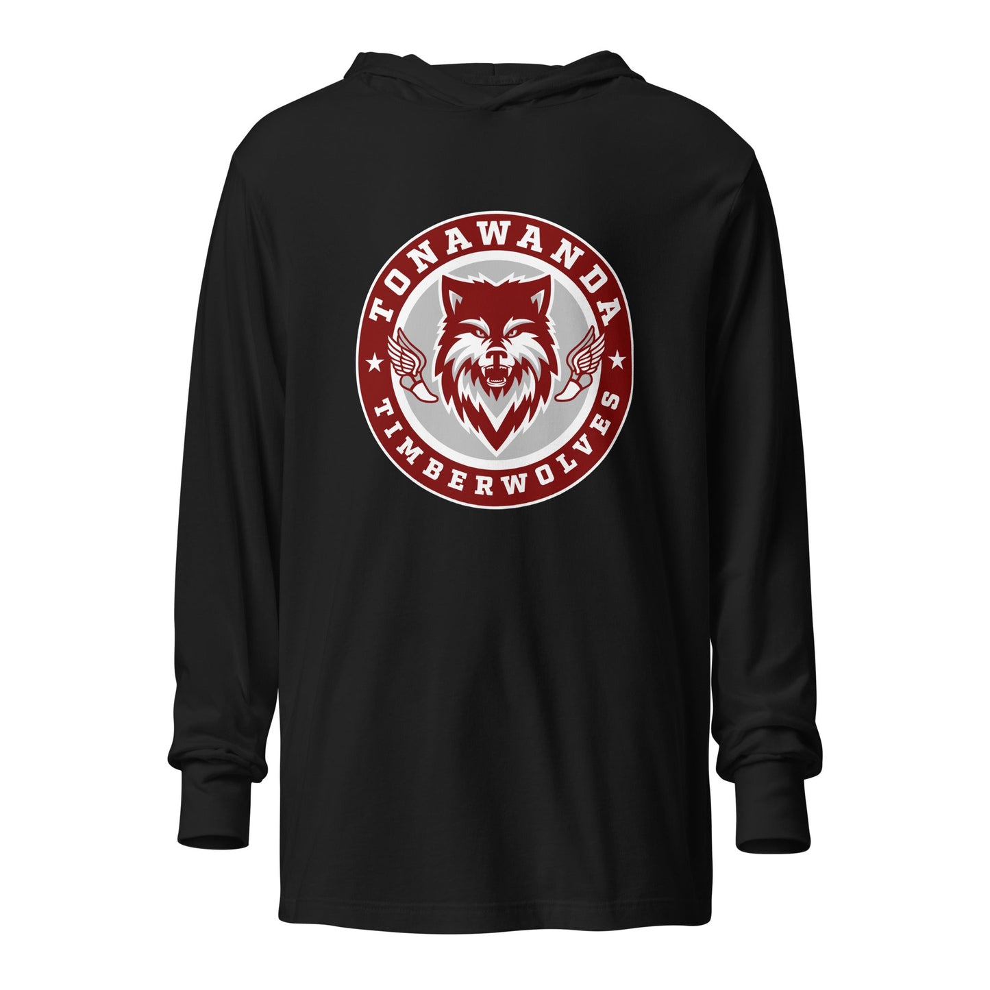 Performance | Hooded Long Sleeve T Shirt | Tonawanda High School Track and Field | Mascot Badge Logo