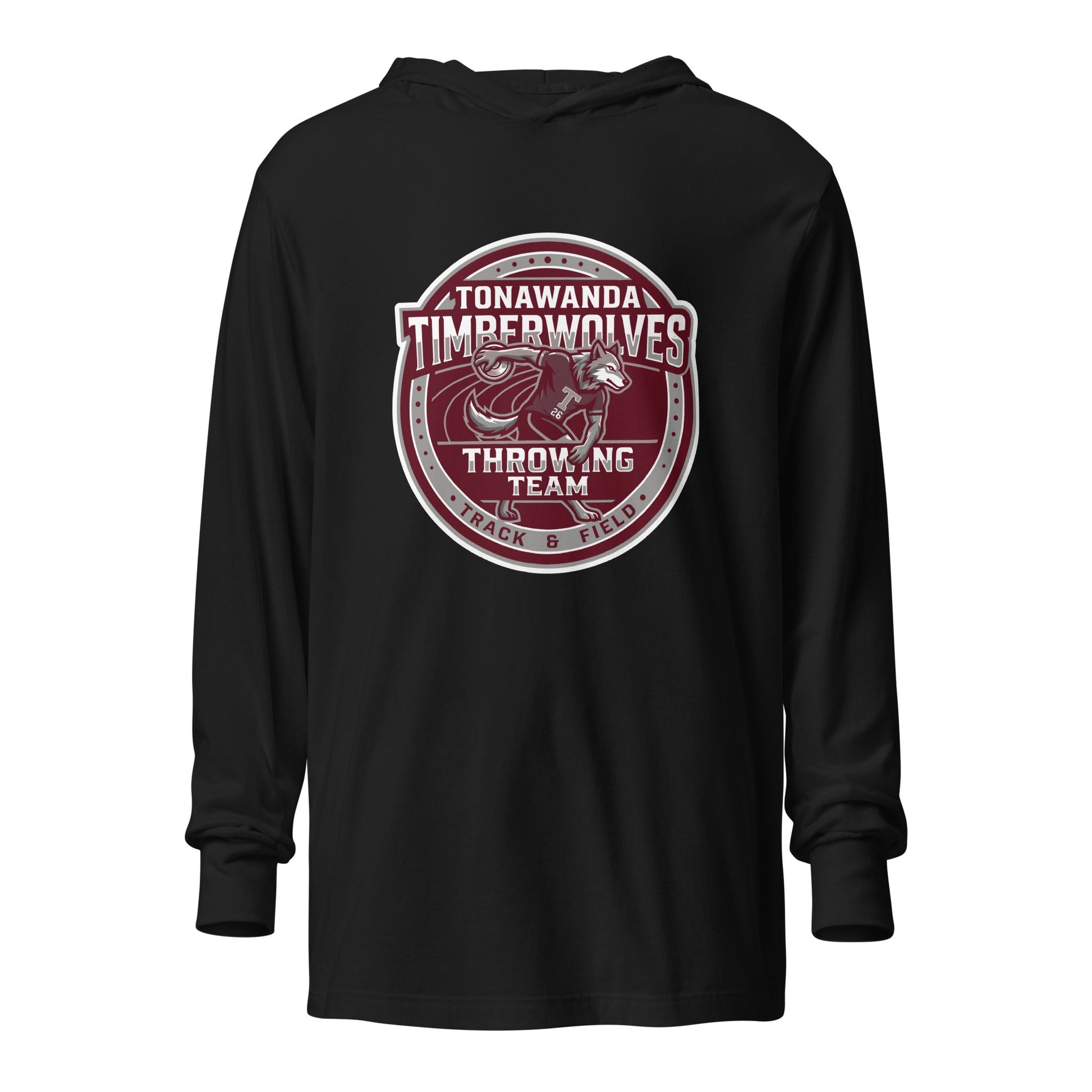 Performance | Hooded Long Sleeve T Shirt | Tonawanda High School Track and Field | Throwing Team Logo