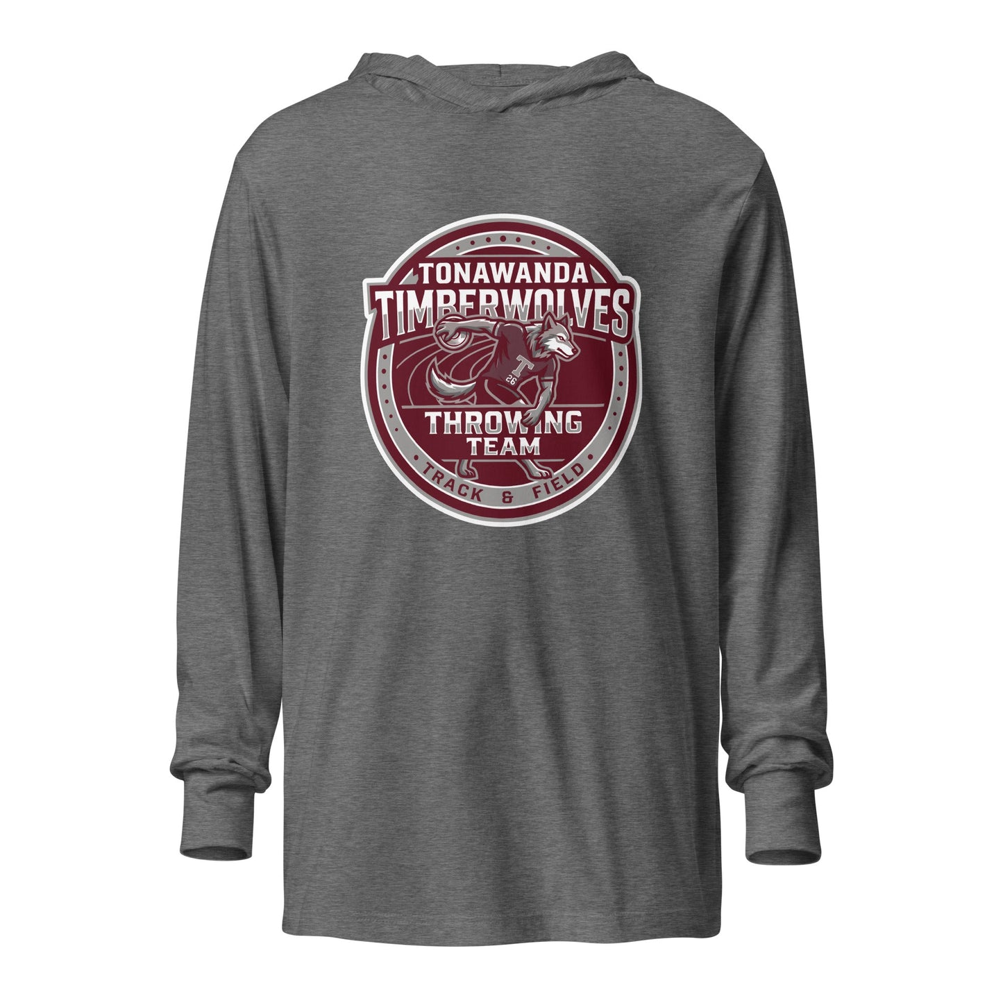 Performance | Hooded Long Sleeve T Shirt | Tonawanda High School Track and Field | Throwing Team Logo