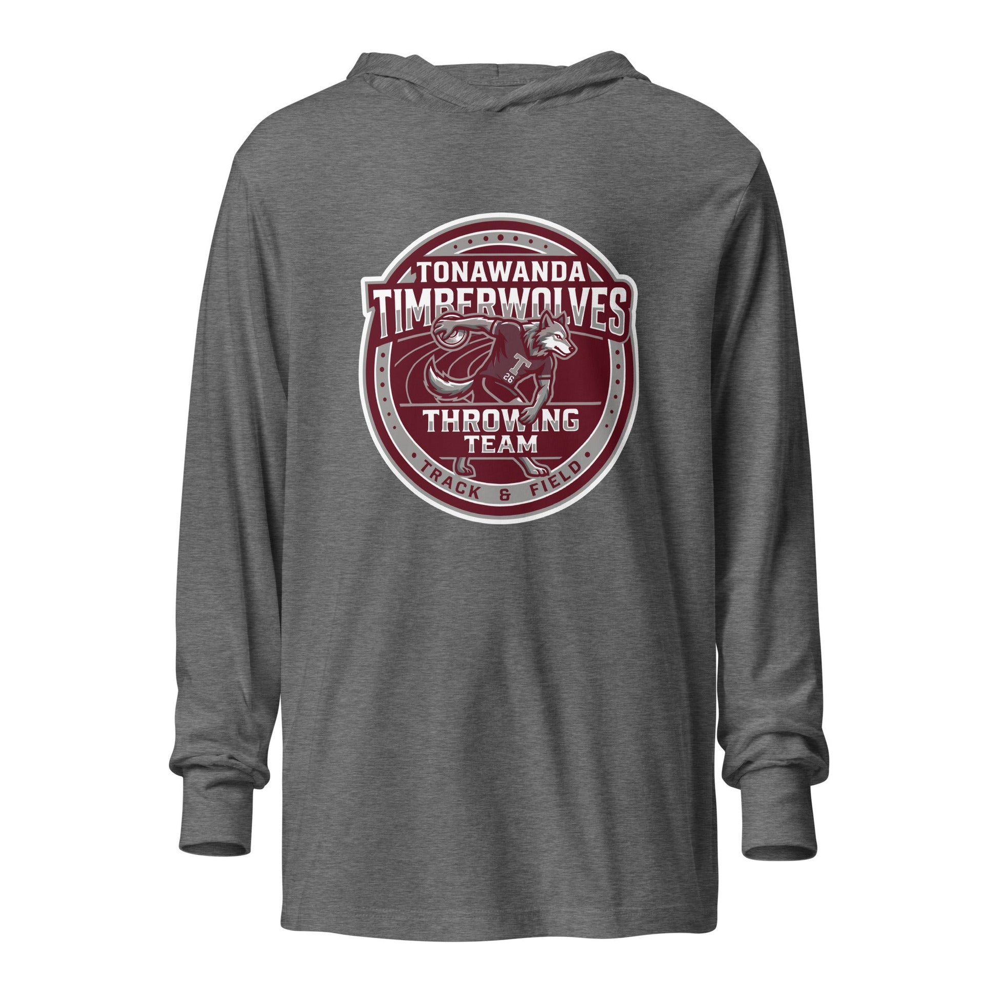 Performance | Hooded Long Sleeve T Shirt | Tonawanda High School Track and Field | Throwing Team Logo