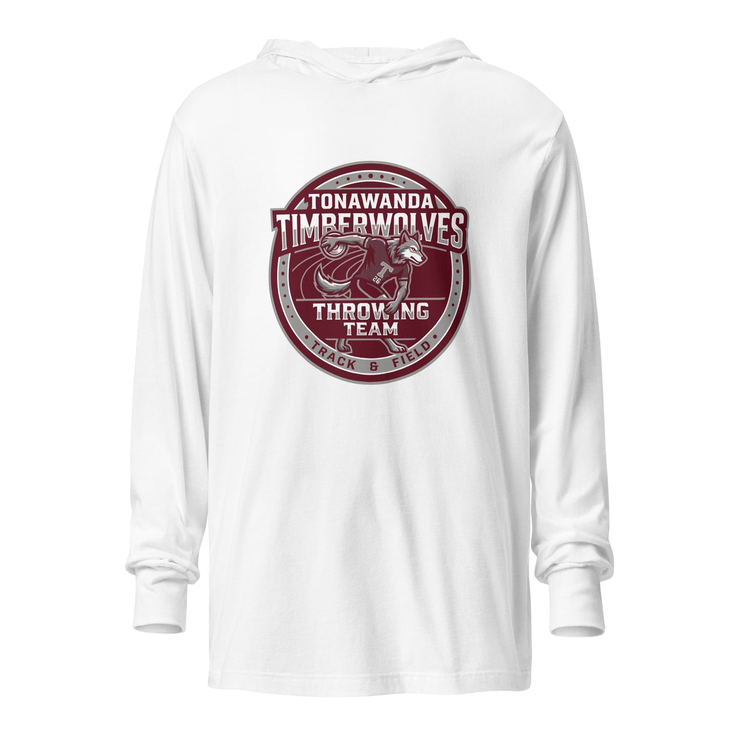 Performance | Hooded Long Sleeve T Shirt | Tonawanda High School Track and Field | Throwing Team Logo